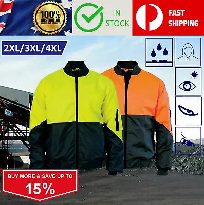 2XL 3XL ONLY Hi Vis Jacket Viz Flying Bomber Pilot Waterproof Rain Safety Coat • $29.45