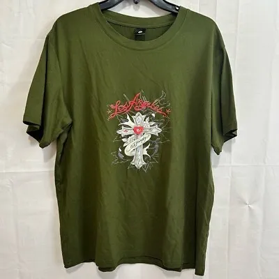 Los Angeles With Cross Short Sleeve T-Shirt Ed Hardy Style In Green Size Med • $12