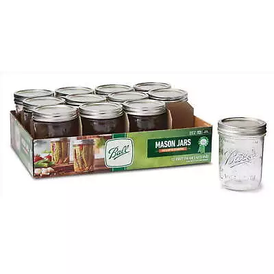 Glass Mason Jars With Lids & Bands Wide Mouth Clear 16 Oz 12 Count • $15.76