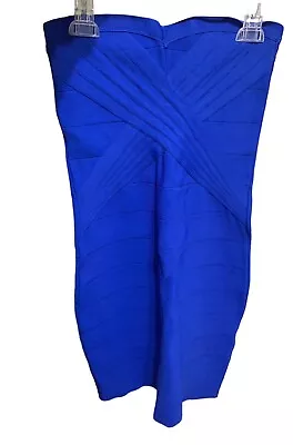 Bebe Women’s Bandage Blue Strapless Dress Bodycon Y2K Pleated Back Hem Party Med • $34.99