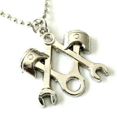 Piston Masonic Wrench Mechanic Harley Indian Chrome Pendant Necklace W/ Chain • $12.99