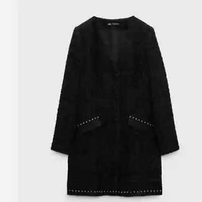 Nwot Zara Studded Textured Blazer Dress Black - Ref. 9091/866 Xs • £82.04