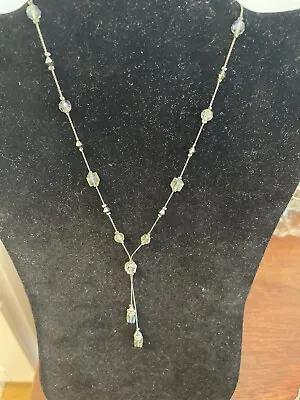 Signed Dabby Reid Gunmetal Tone Beaded Crystal Necklace ! AB Look Crystals 18  • $45