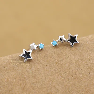 Women Men Lovely Tiny Stars 925 Sterling Silver CZ Stud Lucky Earrings • $10.23