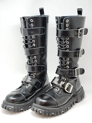 T.U.K. TUK Knee High Black Lace Up And Buckle Up Side Zip Goth Boots Men’s SZ 10 • $79.99