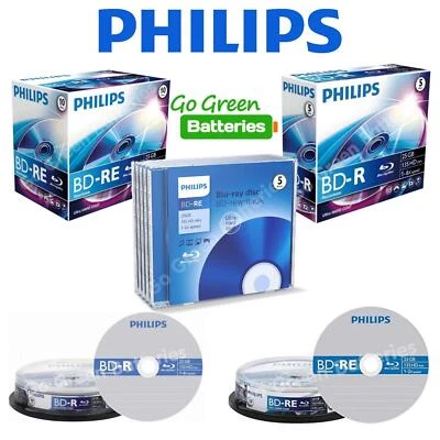 £11.99 • Buy Philips Blu-Ray BD-R BD-RE Blank Recordable Rewritable Discs 5 Pack & 10 Pack