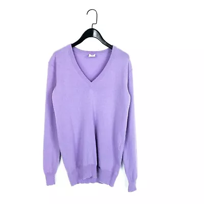 Madeleine Lilac Tight Knit Pure Cashmere V-Neck Fitted Jumper - Size 10/12 • £35