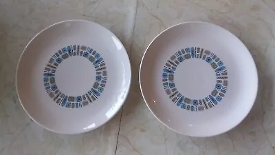 Vintage MCM Canonsburg Pottery Atomic Temporama  10  Dinner Plates  - Set Of Two • $32