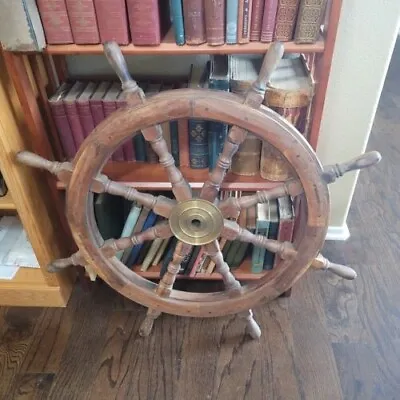 Vintage Maritime Nautical Boat Wooden Ship Wheel 36   Steering Wheel 3ft Brass • $162.89