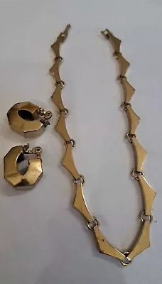 Vintage Modernist MONET Brutalist Necklace & Earrings Set Goldtone • $30