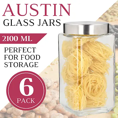 6 X LARGE GLASS JAR WITH LIDS 2100mL | Food Storage Canister Jars Containers • $59.95