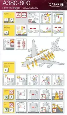 Safety Card QATAR AIRWAYS Airbus A380-800 • $4.50