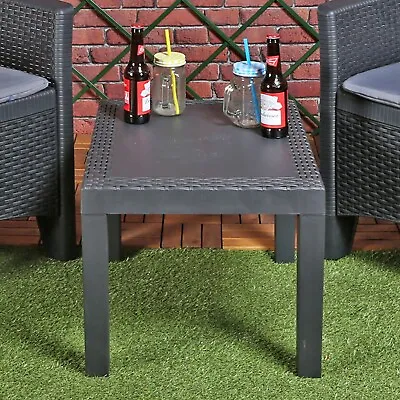 Rattan Look Plastic Garden Coffee Side Snack Table Outdoor Patio Deck Furniture • £18.99