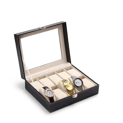 Mens 10 Grids Leather Watch Display Case Jewelry Collection Storage Holder Box • £9.38