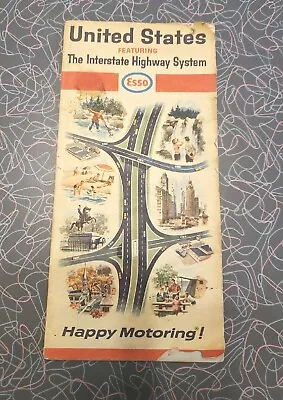 Vintage 1966 ESSO United States Interstate Highway System Road Map 66 • $2.99