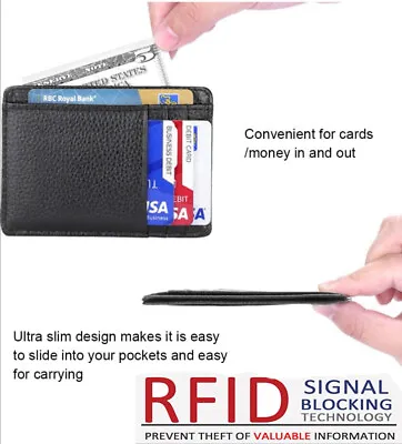 RFID Blocking Leather Ultra Slim Wallet  - 6 Card Slots And 1 Pockets (Black) • £5.39