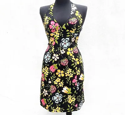 MOSCHINO Dress Women's IT.44/US.Large FLORAL HALTER V-NECK Empire Waist Black • $44.76