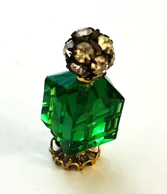 Dollhouse Miniature Handmade Perfume Bottle Emerald Green Gold White Rhinestone • $9.95
