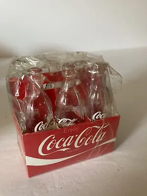 Coca-Cola Set Of 6 Mini 3.25  Glass Coke Bottles & Cardboard Carrier • $35.99