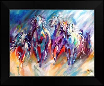 Blue Thunder Run Black Framed Wall Art Print Horse Home Decor • $54.99