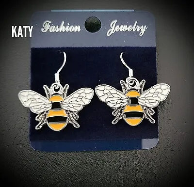 Stamped 925 Sterling Silver Hook Bumble Bee Earrings Drop Vintage Look Gift  • $4.96