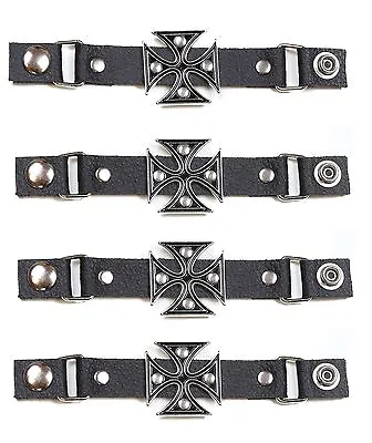 4 Set Vest Extender Metal Iron Cross Buffalo Leather For MC Jacket Bikers Vest • $28.99