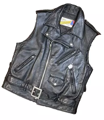 Schott 109V Leather Riders Vest Size M Sleeveless Jacket Black PERFECTO • $587