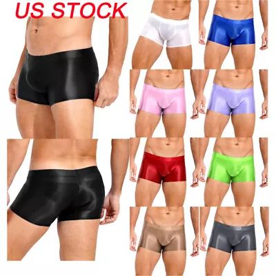 US Mens Glossy Boxer Briefs Solid Color Compression Shorts Swim Trunk Underwear • $8.36