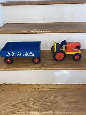 HABA Wood Farm Tractor And Wagon- Made In Germany Vintage • $40