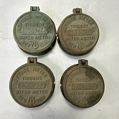 4 Pc. Lot Vintage Neptune Meter Co. - Trident Water Meter New York- Brass Cover • $43.85