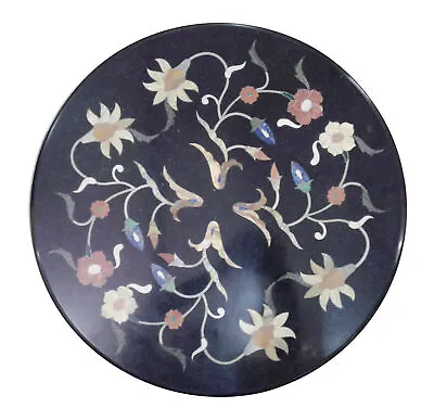 12  Black Marble Round Mosaic Coffee Top Table Marquetry Work Inlay Garden Art • $203.05