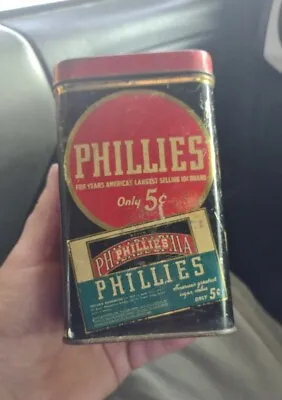 Vintage Philadelphia Phillies 5¢ Empty Tobacco Tin Collectible Advertising Used • $29.99