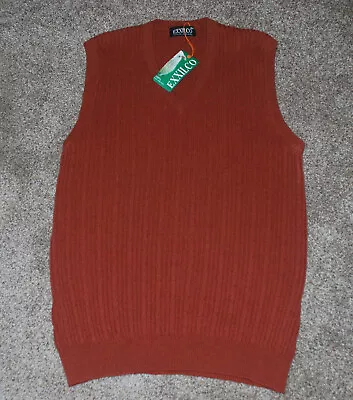 Exxilco Mens Rust-Brown Sweater Vest 100% Lambs Wool NWT (L) Sz 44 • $19.96