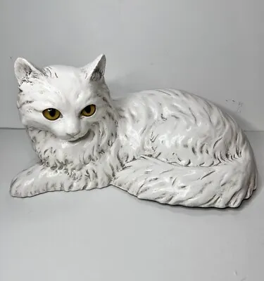 VTG 1983 Universal Statuary Life Sized White Persian Cat Statue 236 Yellow Eyes • $48