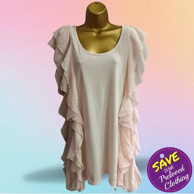 H&M Garden Ladies UK 8-10 Small Ruffle Hem Flare Pink Soft Long T-Shirt Dress  • $12.43