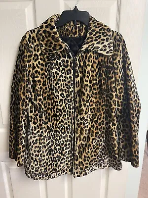 VNT Womens  Large 10/12 Faux Fur Coat Brown Cheetah Print 60s No Tag Leopard Mob • $81