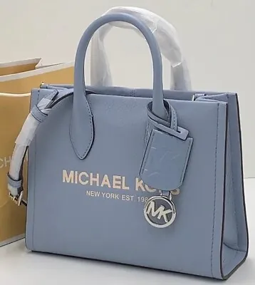 Michael Kors Mirella Small Blue Pebbled Leather Satchel Crossbody Bag • $116.98