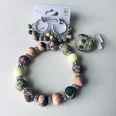 Viva Beads Handmade Clay Beads Stretchy Bracelet With Ring & Earrings Set  NWT • $29.90