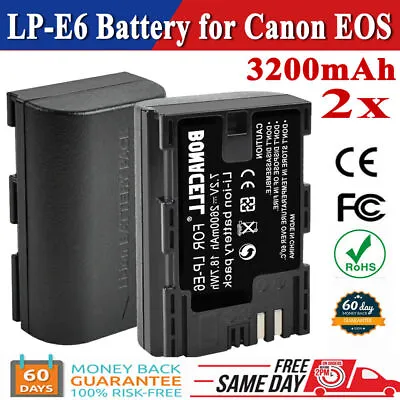 2x LP-E6 LP-E6N Battery For Canon EOS 5D Mark II III IV 90D 60D 5DS 6D 70D 80D • £20.99