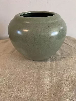 Vintage Green Speckle Glaze Round Vase Mid Century Haeger? USA Stamped • $20