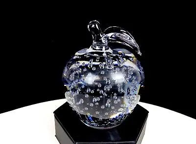 Murano Italy Art Glass Clear Controlled Bubbles 3 3/4  Apple Paperweight 1950s • $32.47