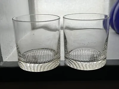 Mid-Century Scandinavian Old Fashioned Glass Whiskey Tumblers Waffle Grid Foot • $18