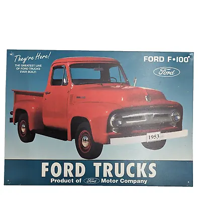 Vintage Ford 1953 F-100 Red Truck Tin Sign Made In The USA 12  X 17  Motor Co. • $16.99