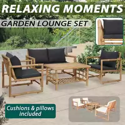 VidaXL Garden Lounge Set 4 Piece With Cushions Outdoor Home Sofa Set Cream/Grey • $914.38