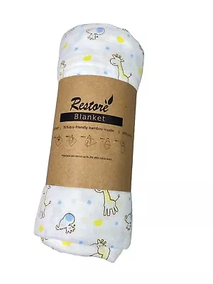 Eco Friendly Bamboo Cotton Muslin Giraffe Elephant Baby Blanket 47 X 47   • $9.34