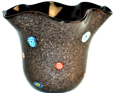 MURANO Art Glass Gambaro & Poggi Handkerchief Murrine Millefiori Black Vase New • $260.99