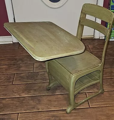 Antique Vintage Child's Wood & Metal School Desk • $115