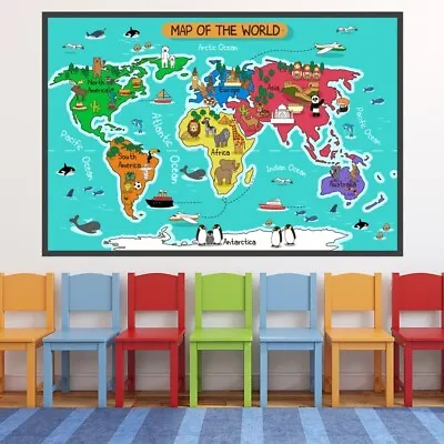 Kids Animals World Map Wall Sticker WS-51387 • £10.98