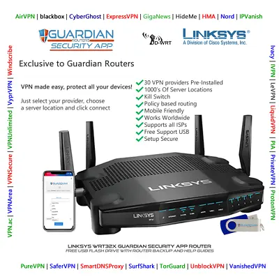Linksys WRT32x Guardian App VPN Router Surfshark Nord Ivacy PIA Purchase Options • £160