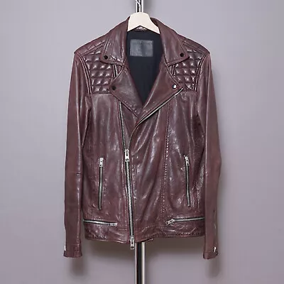 ALL SAINTS Mens CONROY OXBLOOD Leather Jacket SMALL Bomber Celebrity Biker S O2 • $290.53